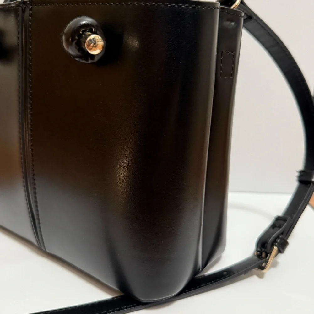 Zara black mini city tote structured chic bucket bag vegan leather purse minimal